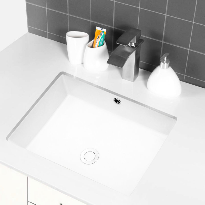 Lavabo de salle de bain rectangulaire en céramique blanche avec trop-plein - 22 po x 15,5 po x 7 po, encastré, facile à installer et teint sous le comptoir 21,82 po x 15,18 po, blanc, fonctionnel, pour la salle de bain