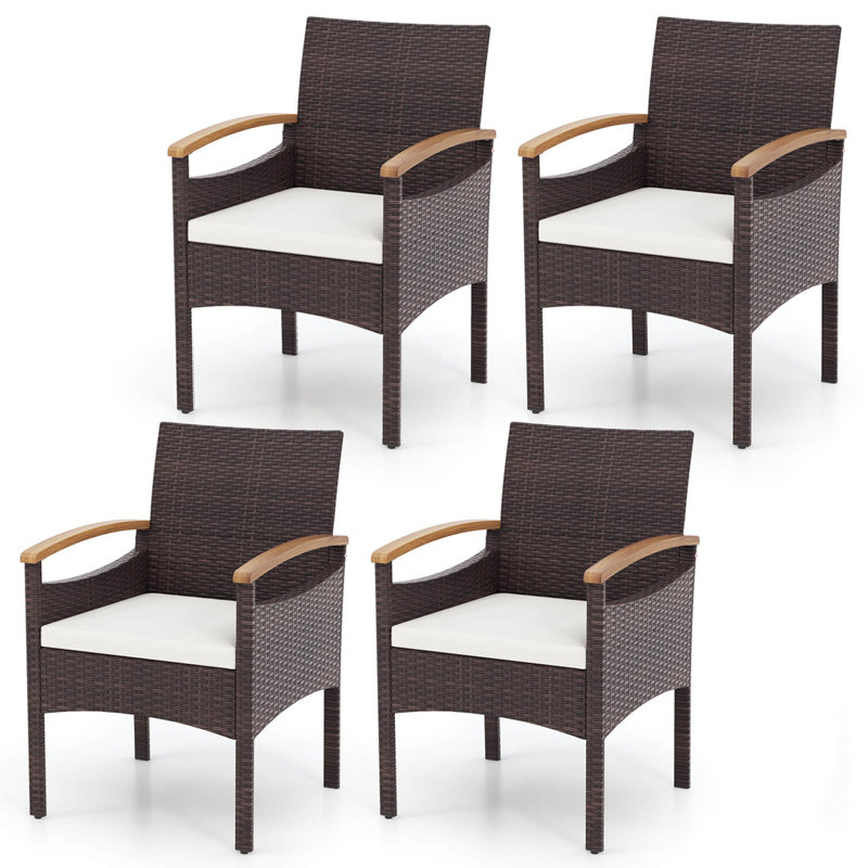 Chaises de salle à manger 4 pièces avec accoudoirs en bois d'acacia 