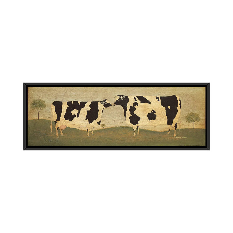 «Kissing Cows» - reproduction d'art murale, H 12 po x l 36 po, Reproduction encadrée sans passe-partout, Noir