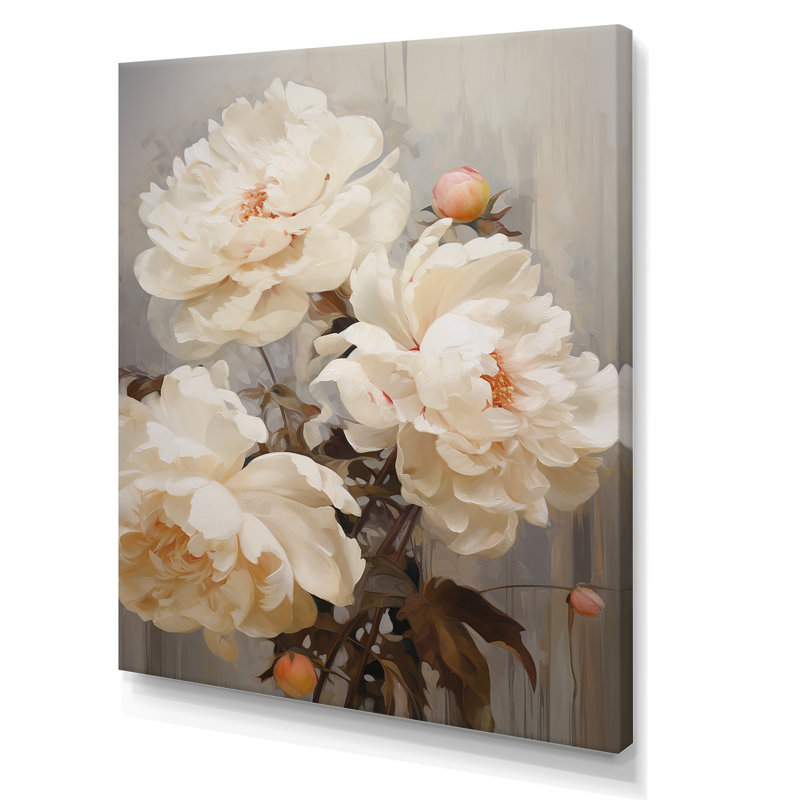 Pivoine parfumée beige IV sur toile, Toile tendue, H 32 po x l 24 po x P 1 po
