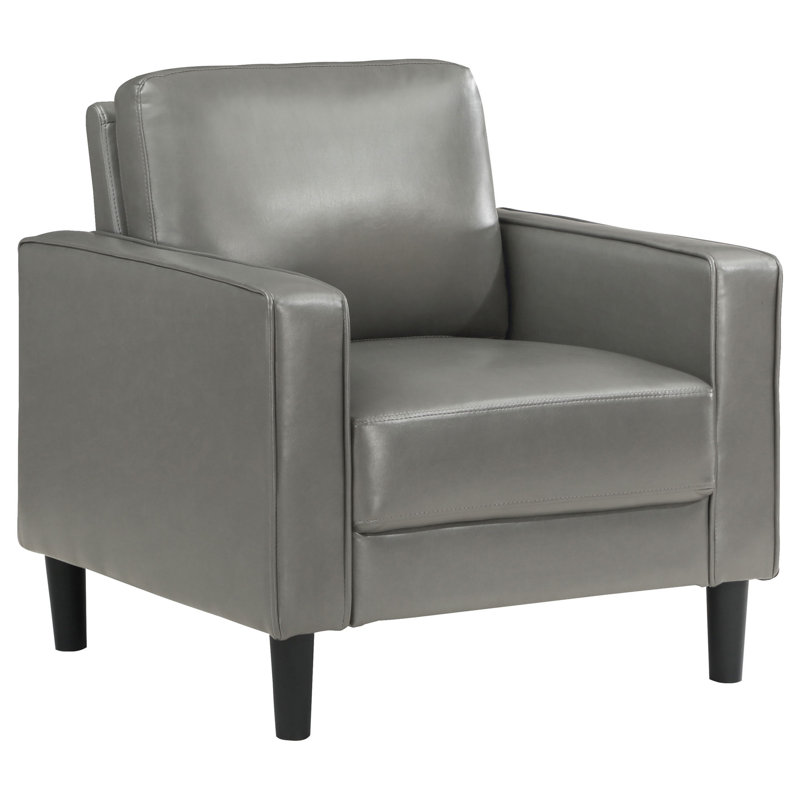 Fauteuil d'appoint Rumi, similicuir, accoudoirs modernes, coussins en mousse, Similicuir Rumi gris