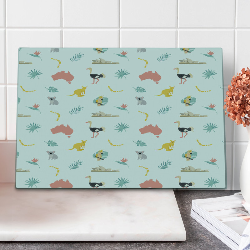 Ambesonne Australian Cutting Board Large Size Animals Map and Foliage Multicolor