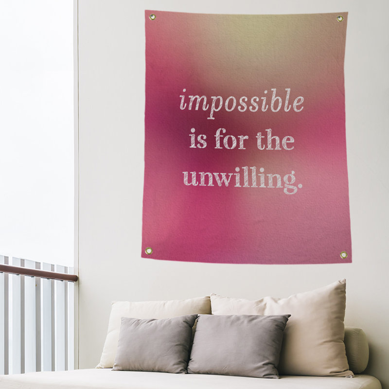 Tapisserie quote « impossible à écrire » en polyester, H 36 po x l 26 po, Lueur rose