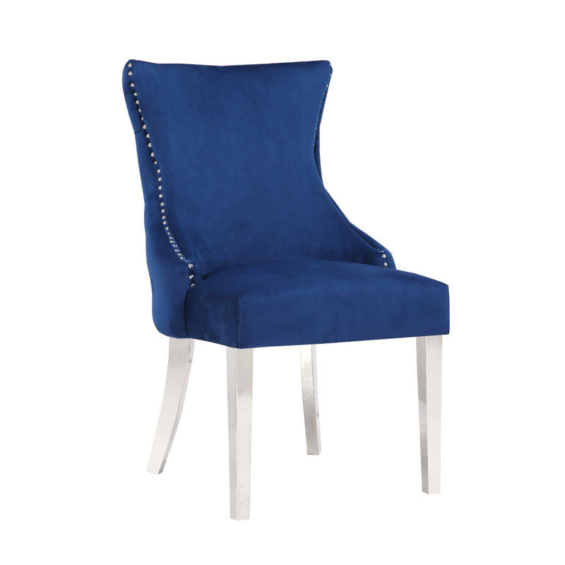 Chaise d'appoint en velours capitonné Hezekyah, Bleu