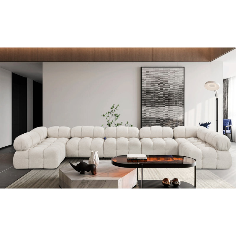 Canapé modulaire 170 po Ames, Tissu crème bouclé