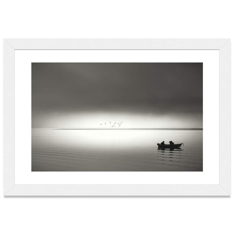 " Going Fishing " by Don Schwartz, 16" H x 24" W x 1" D, White Framed Paper