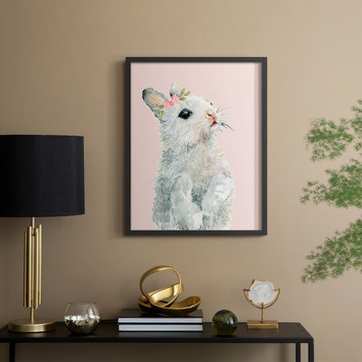 Lapin habillé, reproduction encadrée - bois massif