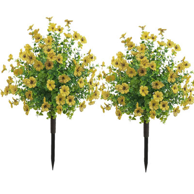 2 Pack 23" Artificial Flowers with Ground Spikes Artificial Shrubs Topiaries Plants 21.6'' for Outdoor Garden Porch Terrace Wedding Party Decoration