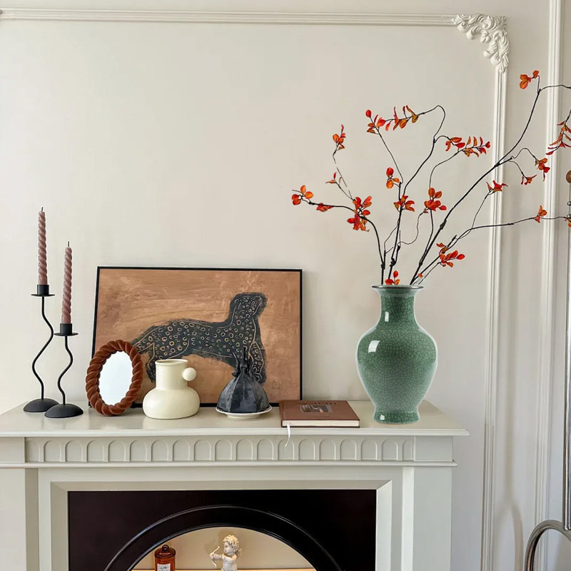 Vases en glacis craquelés faits à la main, H 11,2 po x l 7 po x P 7 po, Vert