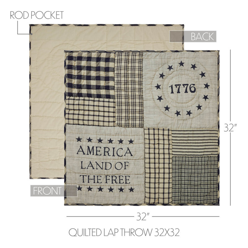 Navy and Khaki Cotton Quilted Lap Throw 32x32