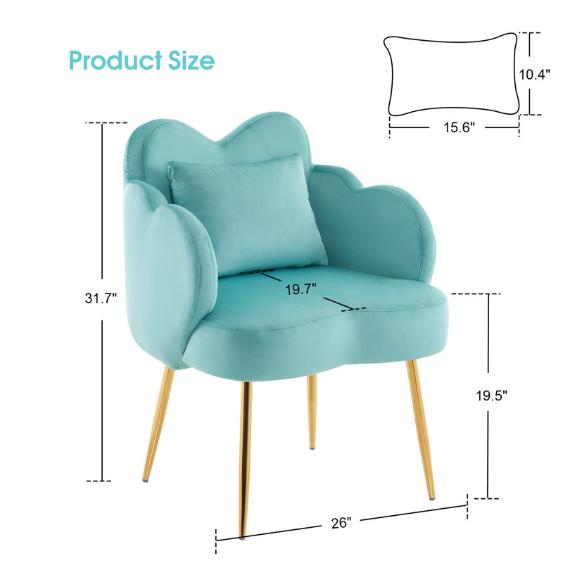 Velvet Upholstered Accent Chair with Pillow, Blue Velvet