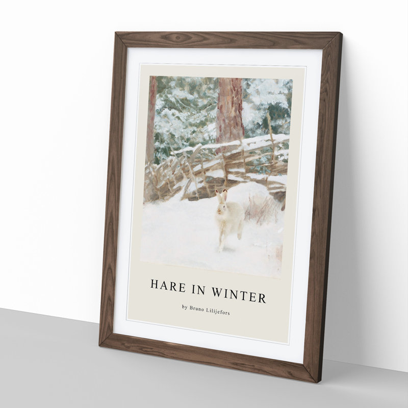 White Hare Vol.7 by Bruno Liljefors - Picture Frame Art Prints, 36cm H x 27cm W x 2cm D, Walnut Framed