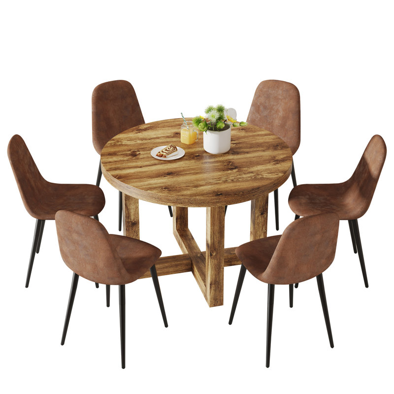 Round Dining Table Set with 6 dining chairs