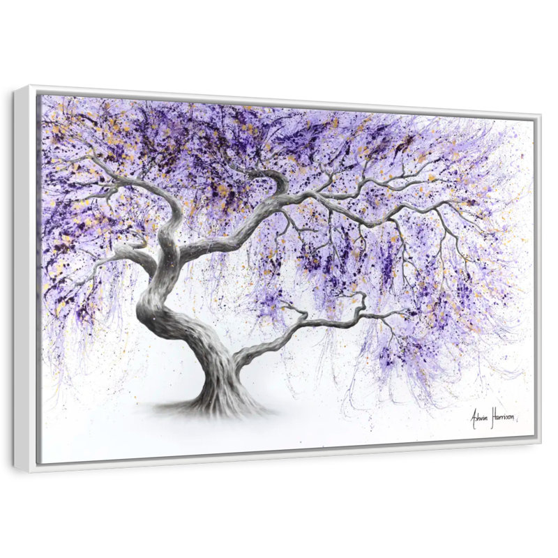Purple Prosperity Tree, Floating Frame White, 13" X 9"
