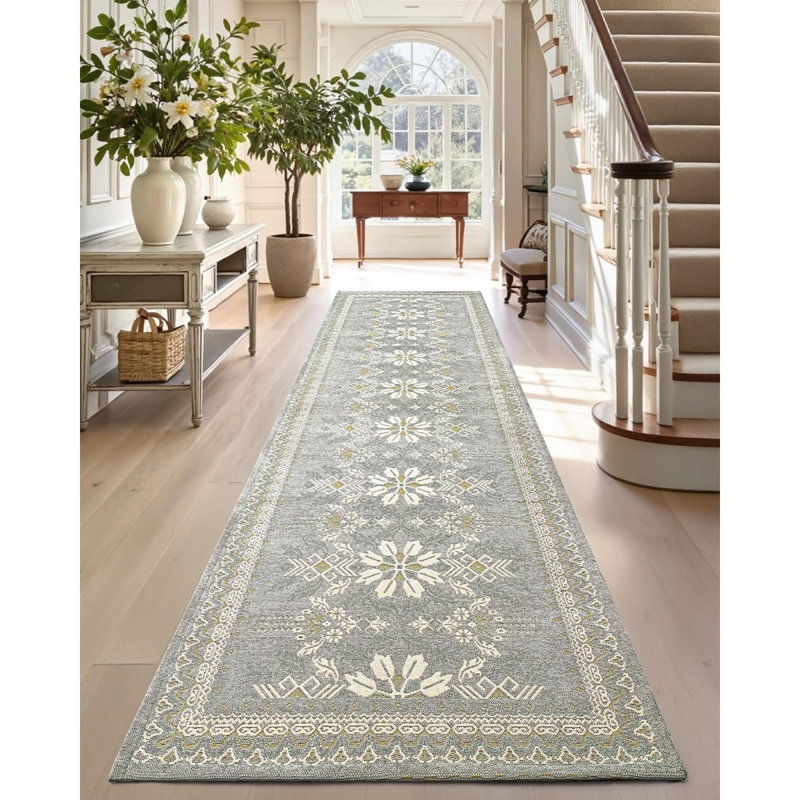 Floral Machine Tufted 61cm X 183cm Area Rug