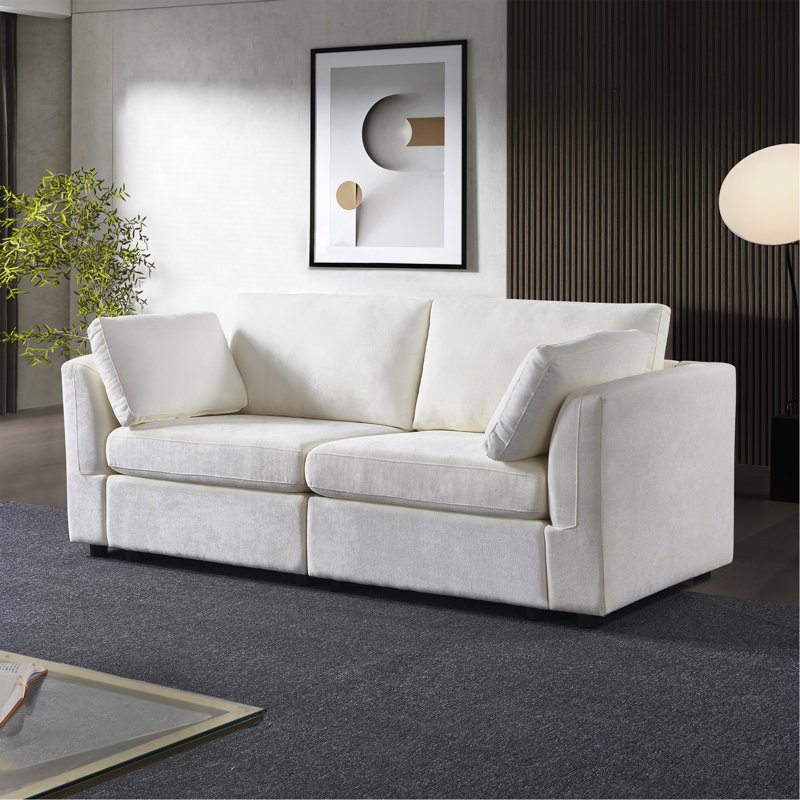 Modular Sofa Chenille Fabric, Creamy White Chenille