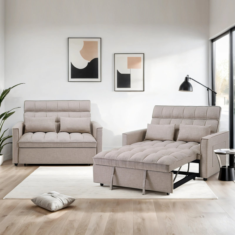 Canapé-lit de style moderne rembourré avec dossier réglable Turku, Beige