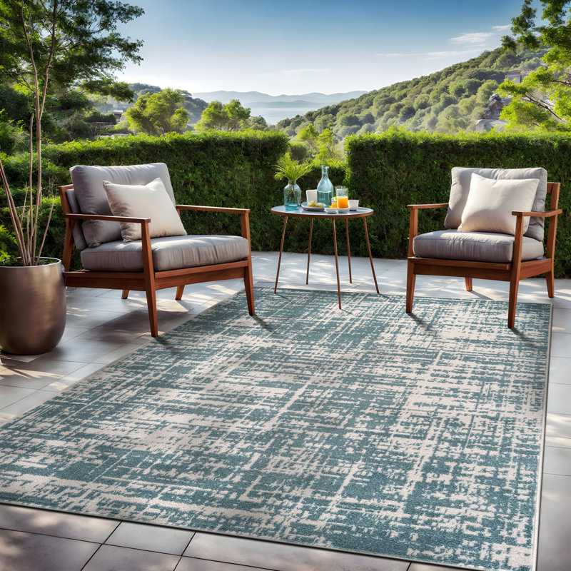 Tapis d'extérieur abstrait, Rectangle 6' x 9', Teal