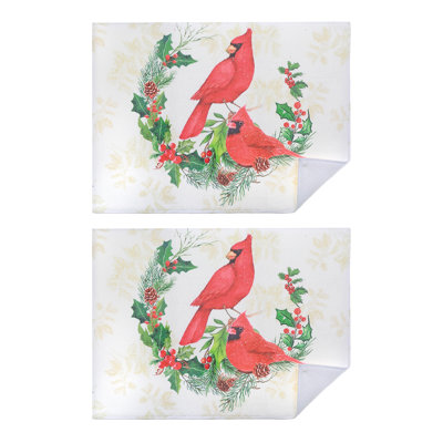 Microfibre Drying Mat (Cardinals Perched On Wreath) - Set Of 2