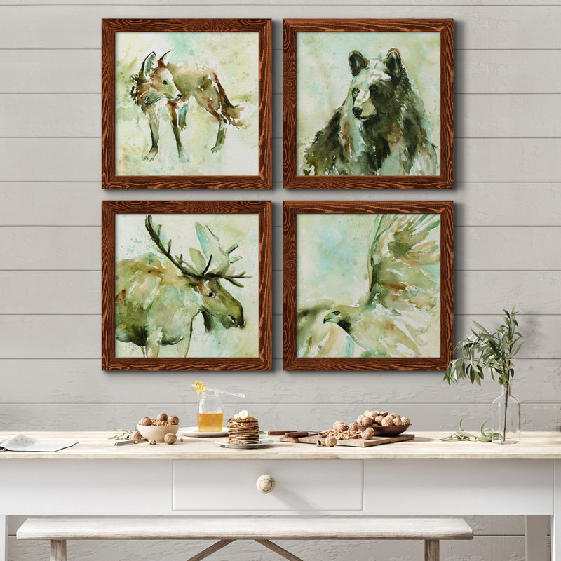 On Second Thought - Ensemble de 4 peintures sur toiles encadrées, H 27,5 po x l 110 po x P 1,5 po, Toile d'érable encadrée