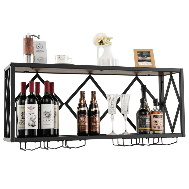 Aiven Wall Mounted Wine Bottle & Glass Rack