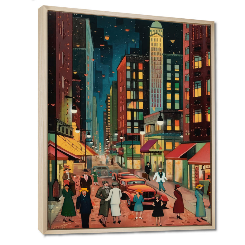 Art déco rétro City Life I - Fashion Woman, art mural encadré, H 32 po x l 16 po x P 1 po, Cadre flottant érable