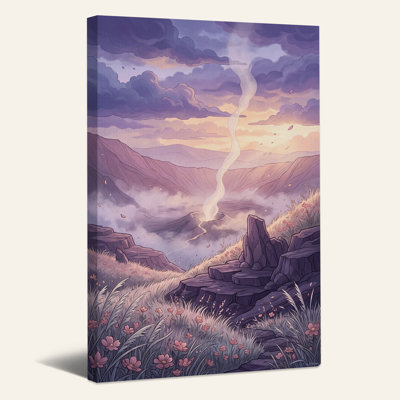Art sur toile, "Mauve montagne avec fleurs roses"