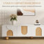 Meuble télé 78 pouces blanc crème moderne avec pieds sphériques en bois, console média Boho avec armoires de rangement, portes décoratives en bois, centre de divertissement pour le salon-1941309687-1941309686