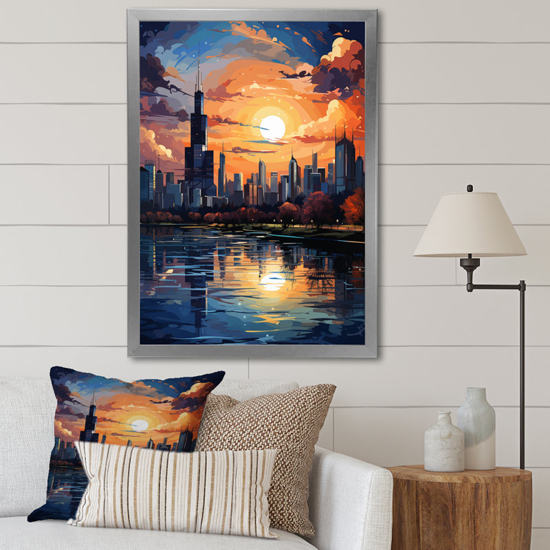 Chicago Popart III sur impression sur toile, Cadre photo argenté, H 32 po x l 24 po x P 1 po