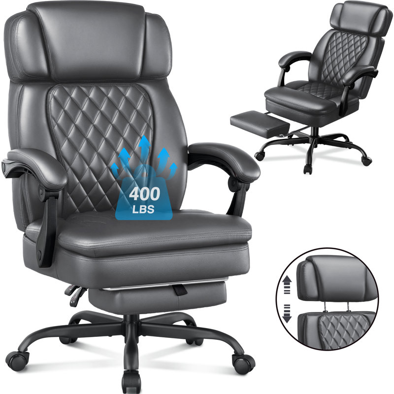 Lark Manor™ 400LBS High Back Office Chair With Adjustable Headrest, Big And Tall Office Chair With Foot Rest, Reclining Executive Office Desk Chair For Heavy People