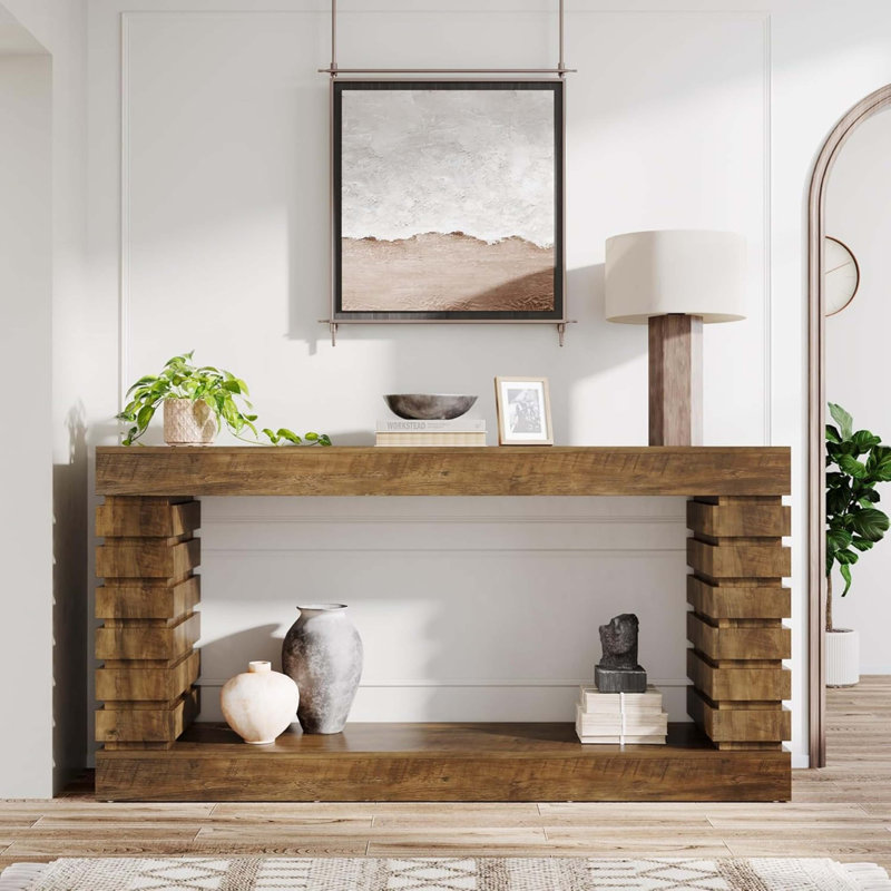 Console 70,87 po en bois brun avec rangement pour canapé d'entrée, salon de couloir