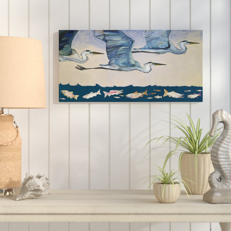 «Blue Herons Flight At Dusk», reproduction sur toile tendue, H 12 po x l 24 po