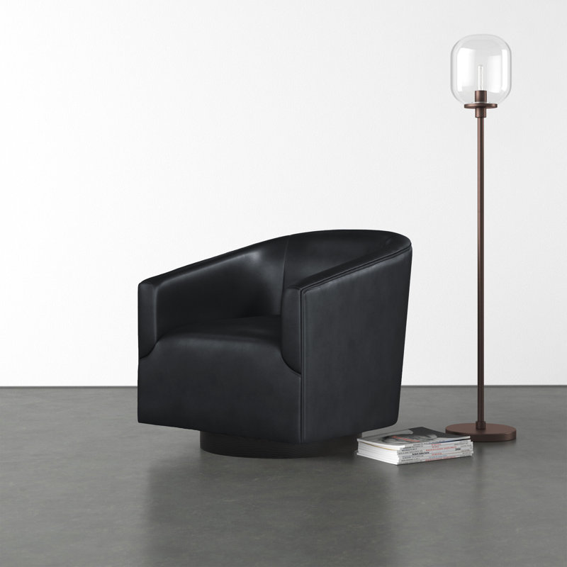 Hall Faux Leather Swivel Barrel Chair, Black Faux Leather