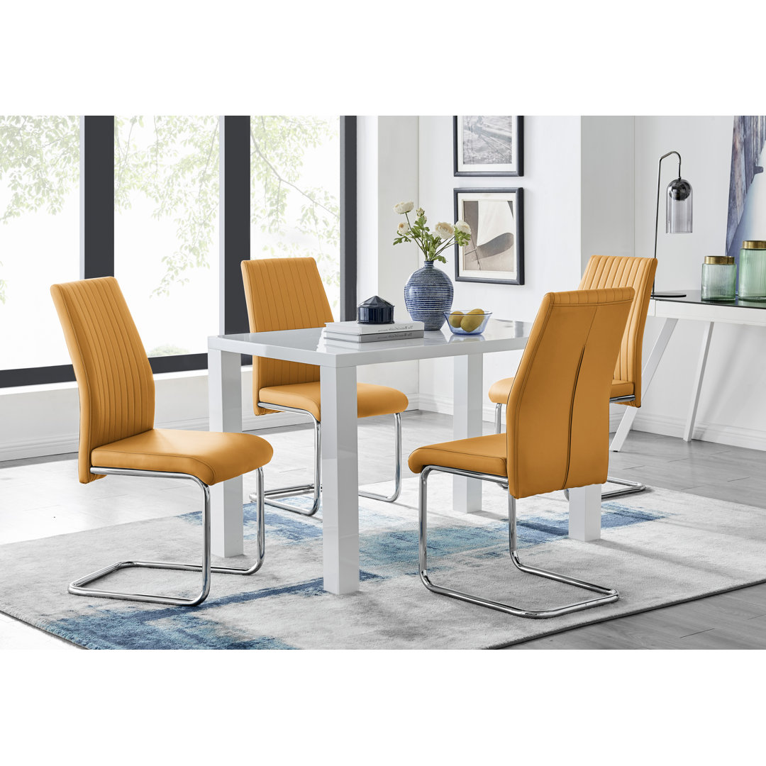 Eubanks High Gloss 4 Seat Rectangular Dining Table Set with Faux Leather Upholstered Dining Chairs East Urban Home Chair 