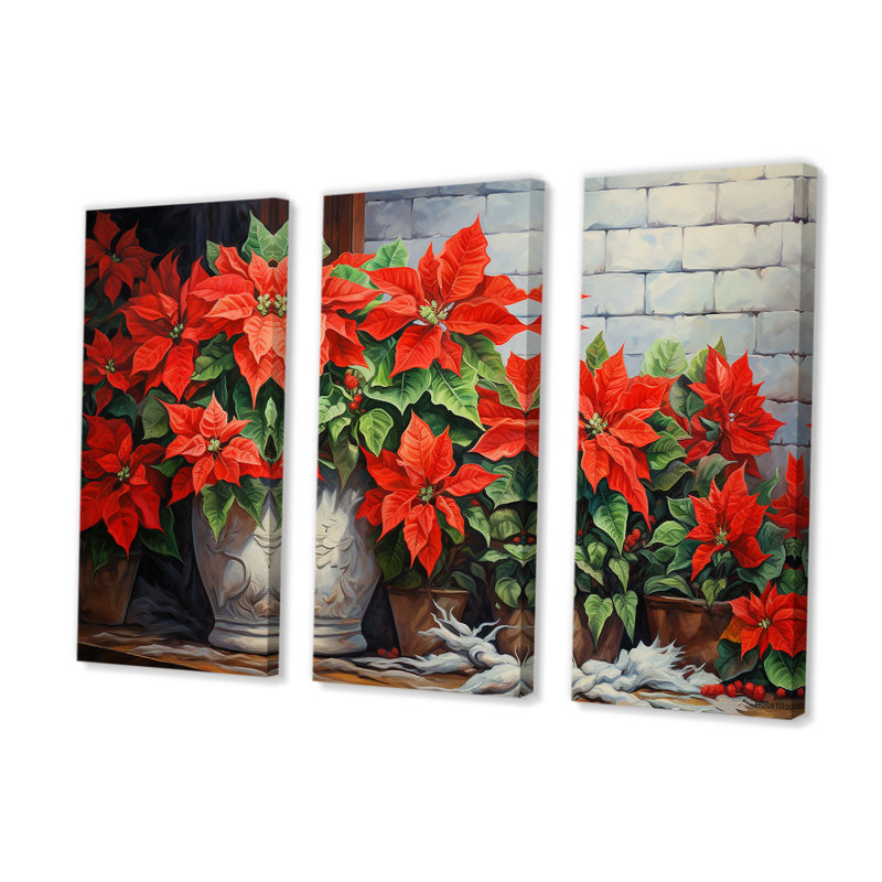 «Poinsettias Farmhouse Still Life», ensemble d'art sur toile poinsettias, H 40 po x l 60 po x P 1 po