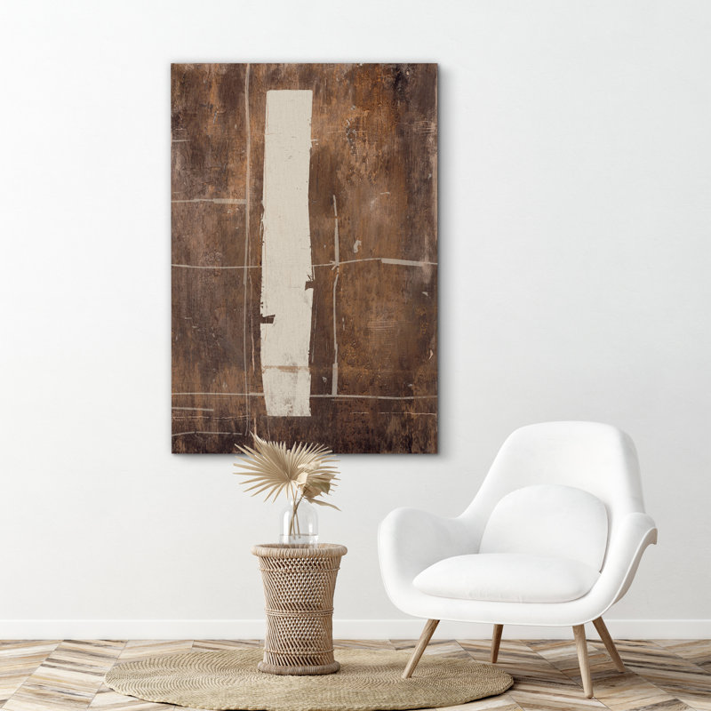 Style Mid-Century brun foncé, formes abstraites neutres, grand cadre rustique, décor minimaliste M21, Toile tendue