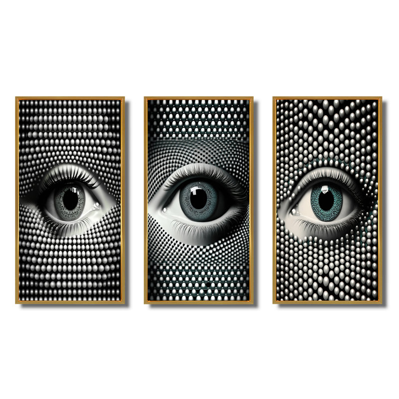 "Œil monochrome", 3 pièces sur toile, Or, H 40 po x l 60 po