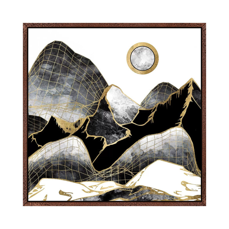 Minimal Black And Gold Mountains - Print on Canvas, Classic Brown Wood Framed, 66.04 cm H x 66.04 cm W