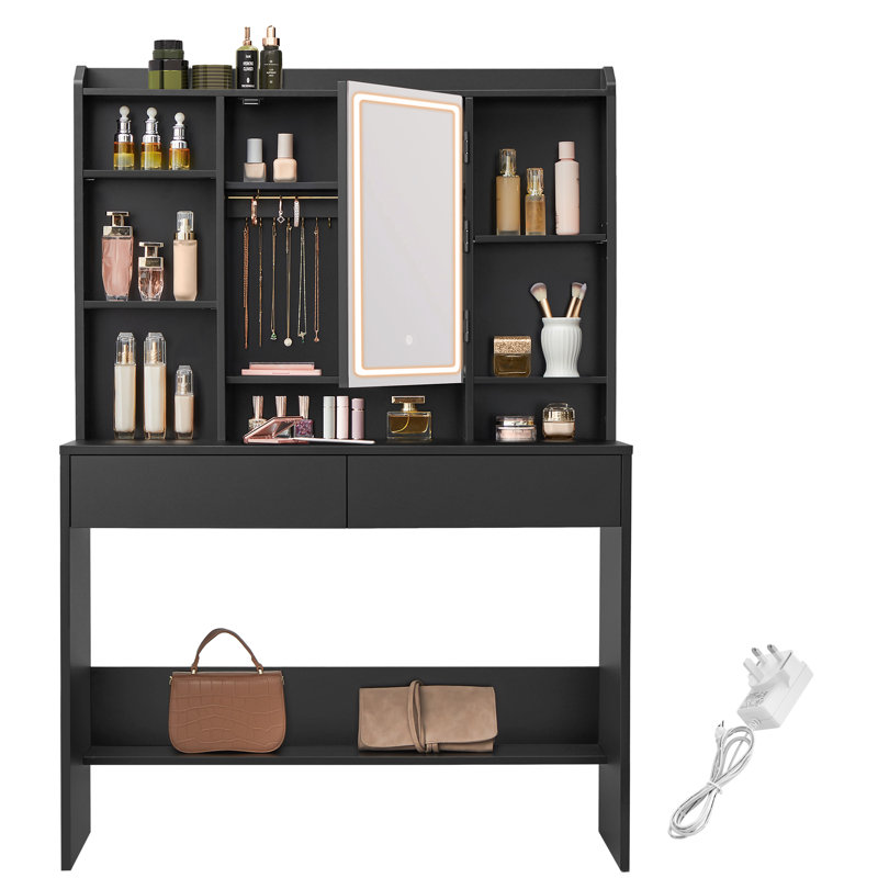 Seraphina Dressing Table with Mirror, Ink Black