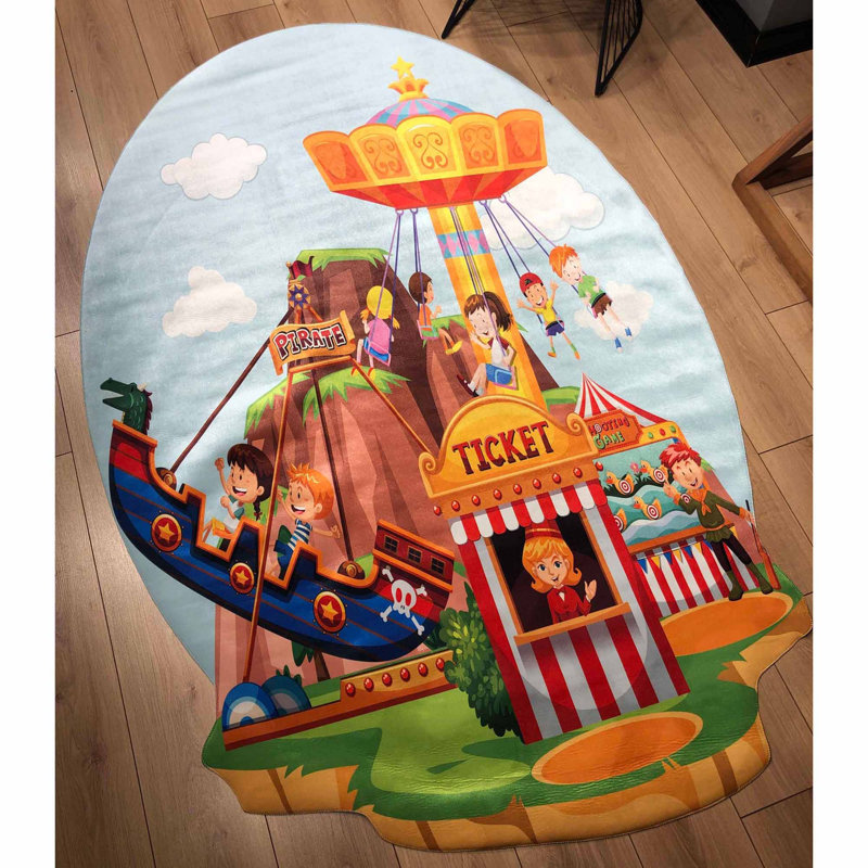 Tapis brun / bleu / vert en polypropylène 4 pi 7 po x 6 pi 7 po Novelty