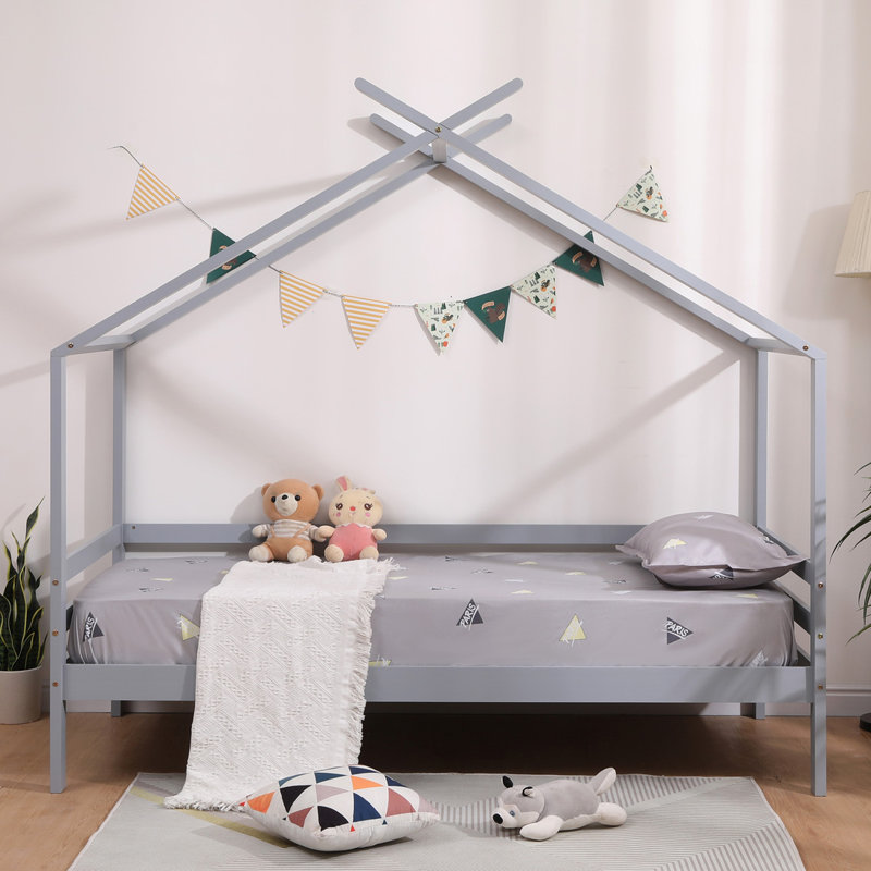 Laurentius Single (3') House Beds, Grey, Without Trundle, With 1 x Mattress