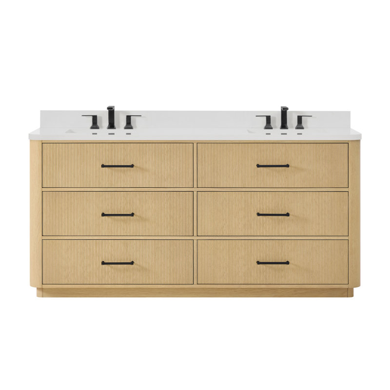 Ensemble de meuble-lavabo double 72 po Francesca, Beige / noir mat, Quartz blanc