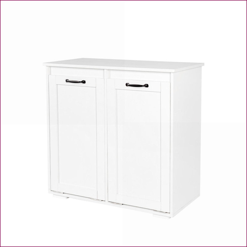 Cabinets: Minimalist Laundry Cabinet with 2 Removable Liner Bags, 31.5x15.75x30.31 Inches | Off-White | Laundry Room
