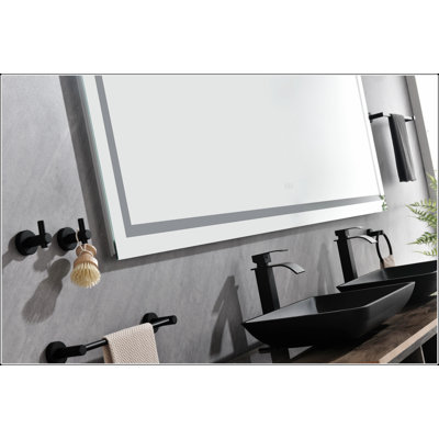 Miroir de salle de bain à DEL avec éclairage avant et arrière, grand miroir de salle de bain antibuée à intensité variable, 3 températures de couleur, fonction mémoire
