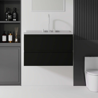 Meuble-lavabo flottant 30 po, armoire en contreplaqué avec tiroirs doubles à fermeture en douceur, lavabo en marbre de culture 2 po avec dosseret