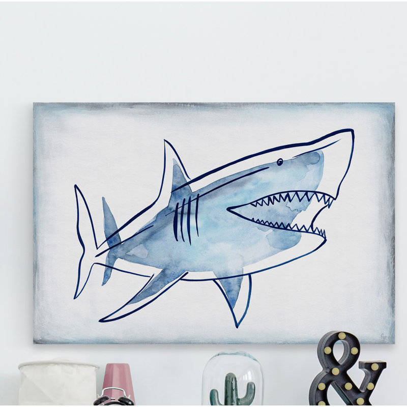 Scary Shark Print on Wrapped Canvas, 12" H x 18" W x 1.5" D