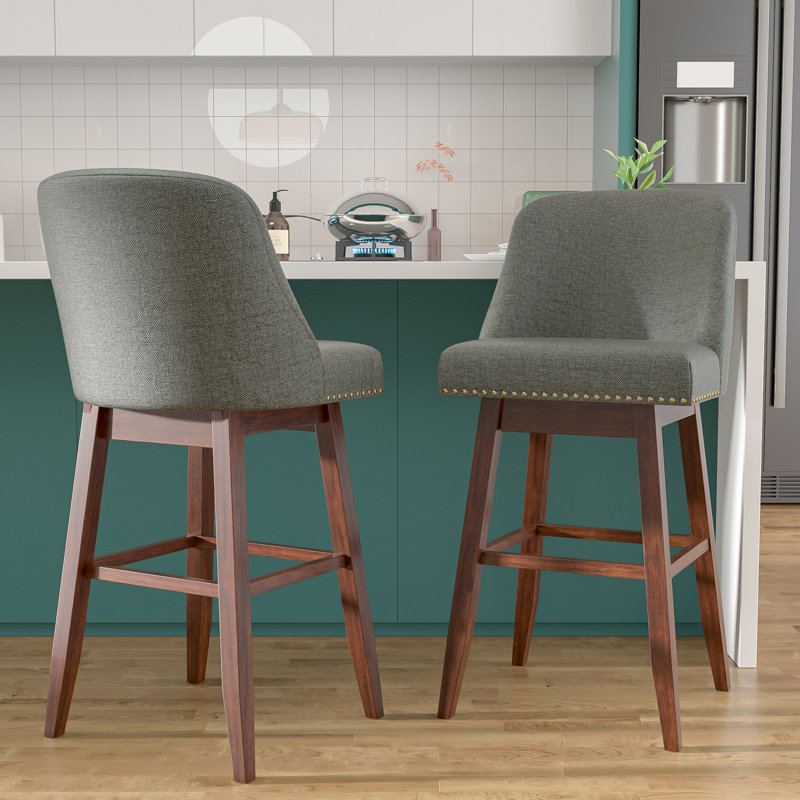 Tabouret de comptoir rembourré Havant, Tabouret de bar (siège d'une hauteur de 30 po), Gris / noyer