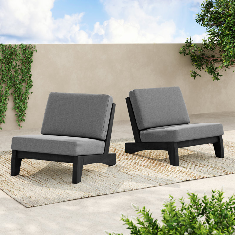 Chaise longue avec coussins et structure en bois Riggleman, Gris, Noir