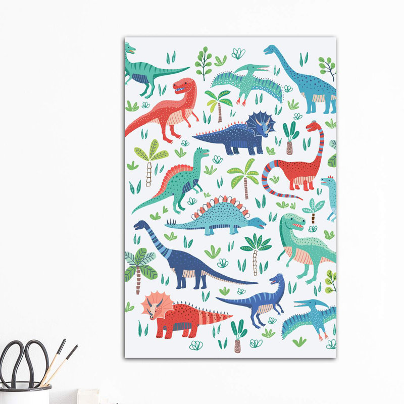«Dino Fun I» par Ninola Design - reproduction d'art, H 48 po x l 32 po x P 1,5 po, Toile tendue, Pas de tapis