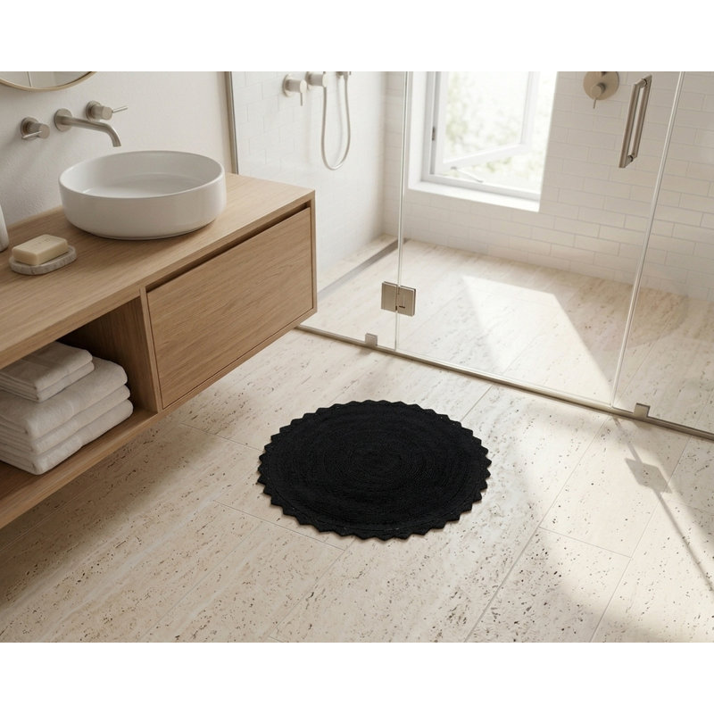 100% Cotton Non-Slip Bath Rug, Black